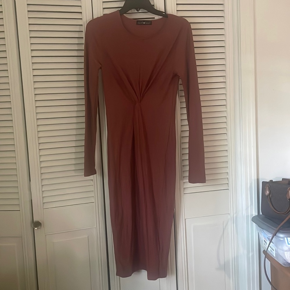 Mauve Long Sleeve Knot Dress